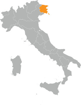 Friuli Venezia Giulia Location on Map of Italy with States and Regions Editable Cartographic Illustration