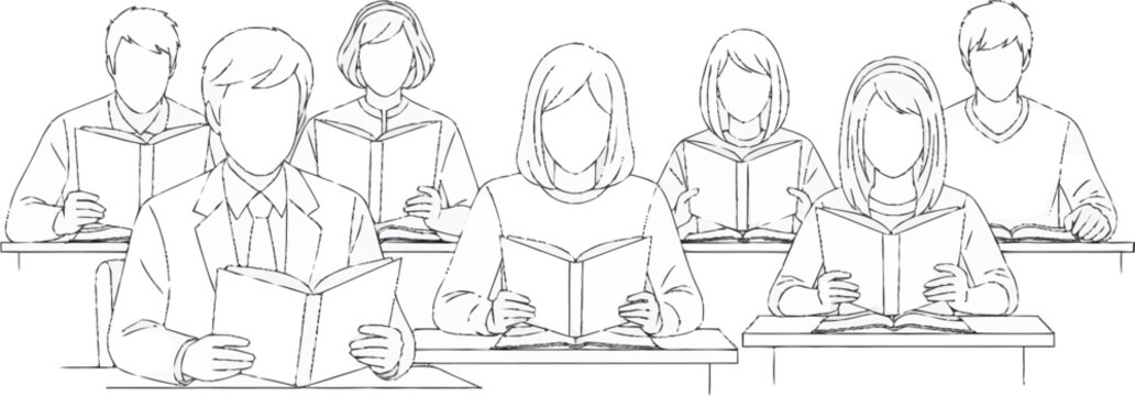 Group of people sitting at desks.