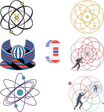 Quantum Computing Qubit Icon Set with Atomic Models and Circuit Diagrams