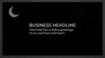 Black background with crescent moon and business headline for holiday greetings © NISET YESMEN