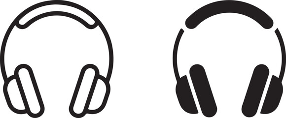 Obraz premium Modern over ear headphones vector icon set with minimalist outline and solid silhouettes for music audio technology and podcast branding designs.