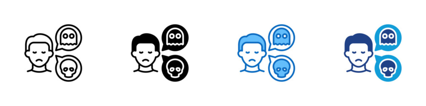 Existential Dread Multiple Style Icon Design Vector - Sad user with ghost and skull representing fear, existential anxiety, and psychological distress