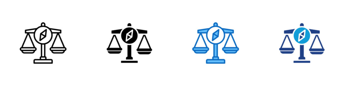 Moral Compass Multiple Style Icon Design Vector - Balance scale with compass representing ethics, fair judgment, and corporate accountability