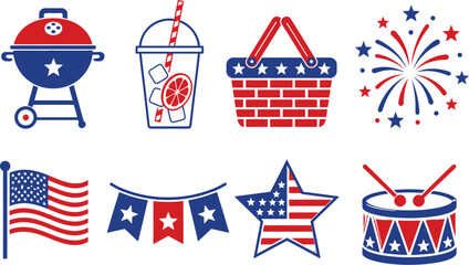 Obraz premium USA Independence Day Festival Vector Icons | Patriotic 4th of July Celebration Pack