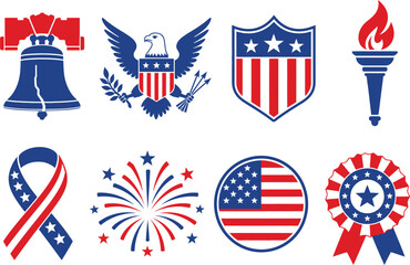 Obraz premium Patriotic 4th of July Vector Icon Pack | American Celebration Symbol Icons