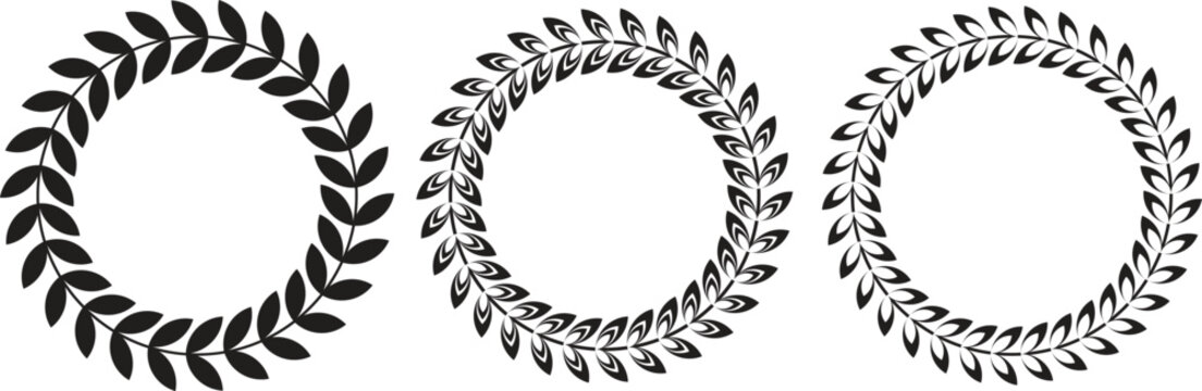 Elegant Laurel Wreath Circle Frames Set Minimal Botanical Vector Icons