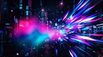 Obraz premium Abstract motion blur of neon lights in a futuristic city at night with colors futuristic abstract cyberpunk explosion