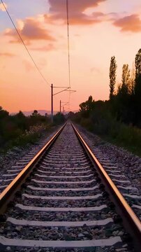 Flying Along Train Track Vertical Video