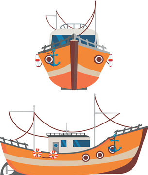 Orange Boat Front and Side View Vector Design