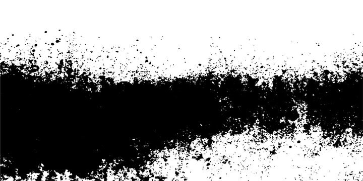 An abstract grunge background featuring black ink splats and liquid paint splashes creates a dirty texture with artistic spray spots on a vector design wallpaper