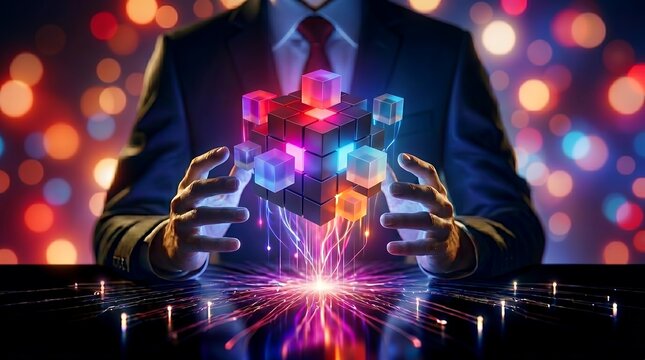 Digital Transformation concept: Futuristic AI and data analytics solution for business innovation, cloud computing strategy and global network management.