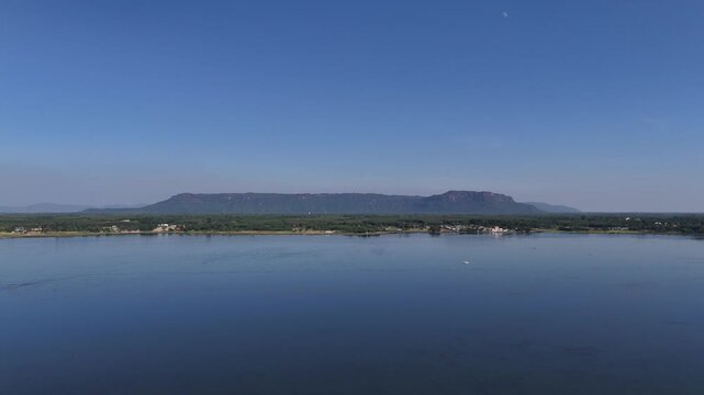 Phu Langka mountain look through Bueng Khong Long the largest frehwater reservoir in Bueng Kan province of Thailand.
