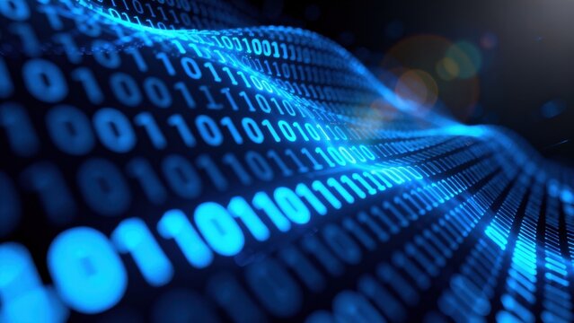 Binary code wave in blue