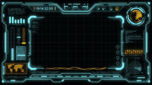 Digital HUD futuristic background motion graphic element cyber generated. Future technology interface data sci-fi display screen. Artificial intelligent analytic simulation, loop able video background