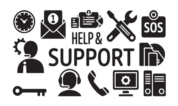 Professional support service icons for business websites and customer care help sections.