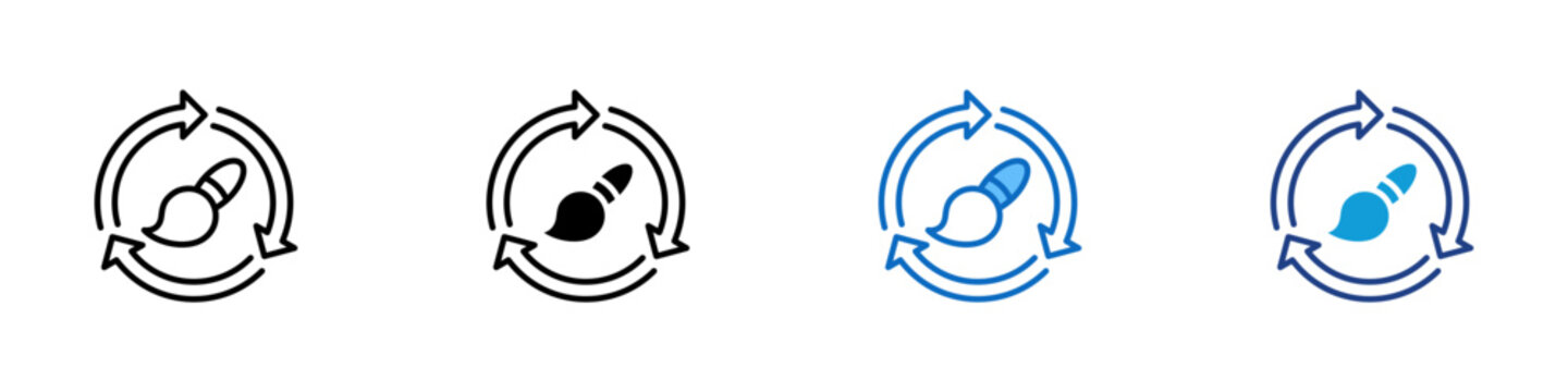 Thematic Consistency Multiple Style Icon Design Vector - Brush with circular arrows representing visual consistency, brand continuity, and thematic alignment