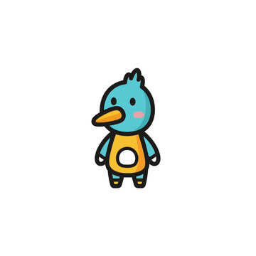 Cartoon blue bird with yellow beak.