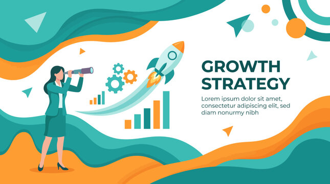 This illustration symbolizes strategic growth with a visual metaphor of a rocket launch, reflecting ambition and success in a dynamic modern business environment.