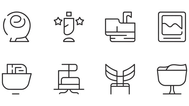 Various office and technology icons on a transparent background for design use