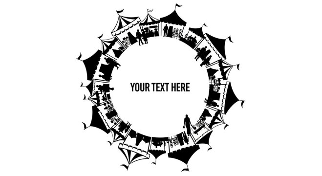 Circular carnival tent silhouette frame design.