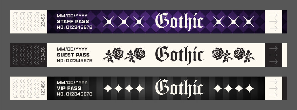 Gothic event wristband pass template set