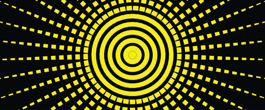 A colorful geometric wallpaper featuring a hypnotic rainbow spiral pattern of digital art circles and light swirl rings on an abstract vector backdrop