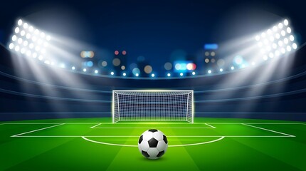 Naklejka premium Soccer Stadium Nighttime Goal Scene