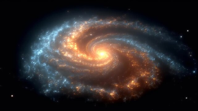 Space universe exploration, fantasy, mysterious. A vivid depiction of a spiral galaxy, captured in a digital art style. The galaxy is a mesmerizing blend of deep space and celestial bodies.