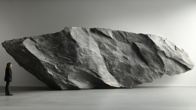 Massive stone sculpture in minimalist gallery