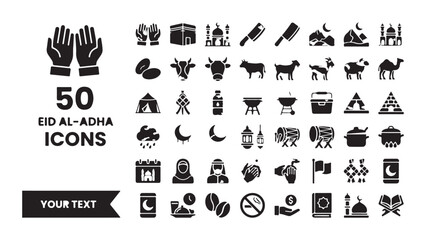 Obraz premium 50 Eid Al-Adha Icons Collection for Islamic Festivals