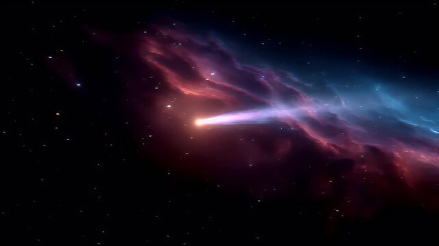 Space universe exploration, fantasy, mysterious. A vivid digital artwork depicts a cosmic scene. The main subject is a swirling nebula in deep space. The nebula is a tapestry of colors.