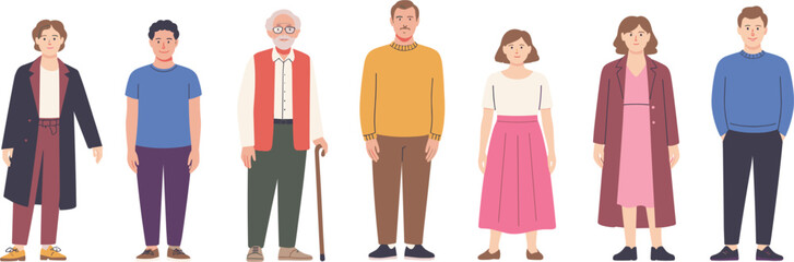 Obraz premium Flat diverse people characters collection isolated vector illustration for family generation and social lifestyle