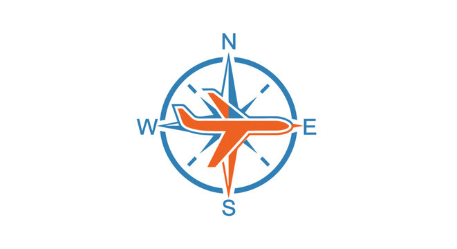 Airplane flying on a compass direction.