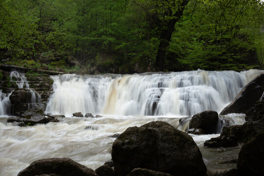 waterfall in the forest during the day