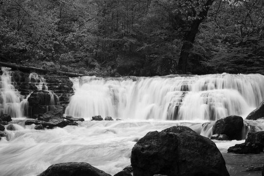 waterfall in the forest during the day