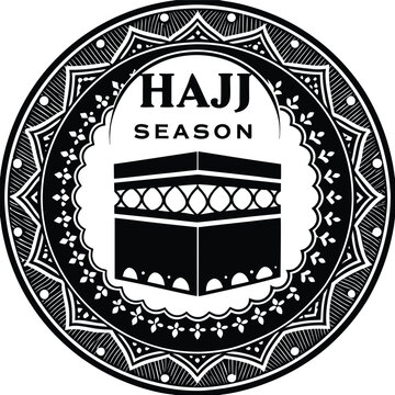 Islamic hajj season logo with the Kaaba illustration