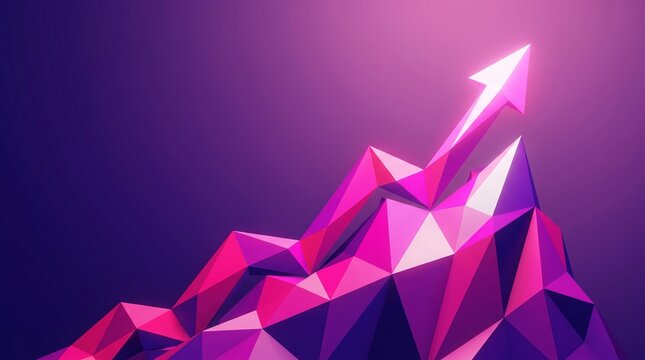 Low poly arrow ascending purple background