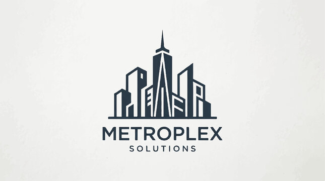 Metroplex Solutions logo featuring modern city skyline and abstract architecture emblem.