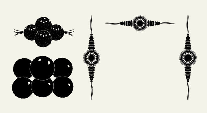 Set of decorative Rakhi wrist bands and black pearl ornaments.