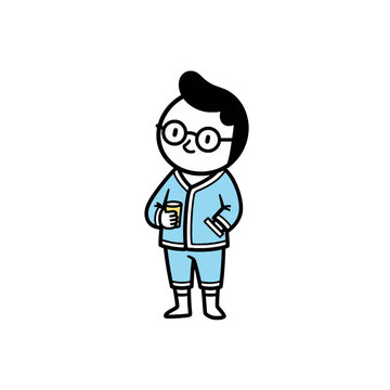 Cartoon man wearing glasses and tracksuit.