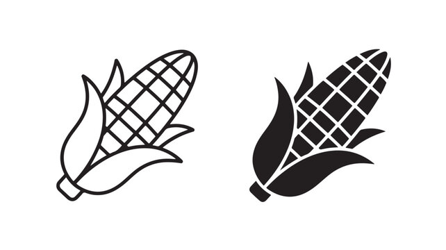 Black and white corn icons on isolated background for agriculture concepts