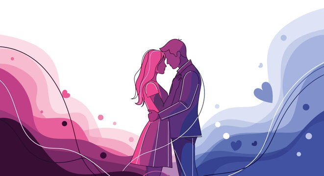 Romantic couple embracing in love illustration.