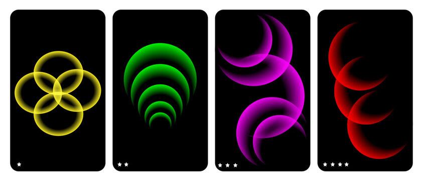 Abstract neon glowing geometric shapes background set on black