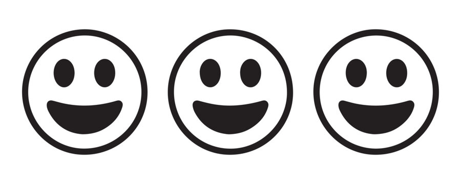Vector set of three wide smiling faces with oval eyes for web design and application development.