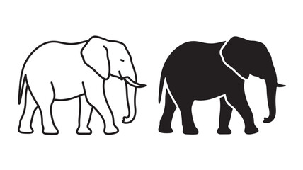 Fototapeta premium Black and white elephant silhouettes standing side by side on plain background for conceptual illustrations