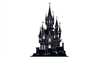 Gothic castle tower silhouette vector dark fantasy fairytale design © MdMintu