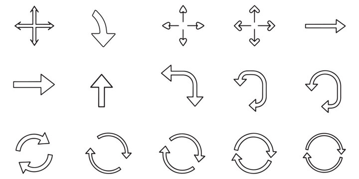 Set of black arrows vector. outline arrow icon collection. cursor button, navigation signs