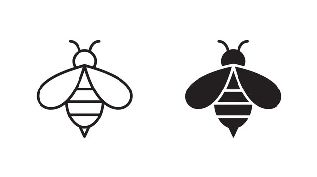 Black and white bee icons on isolated background for nature and insect concepts
