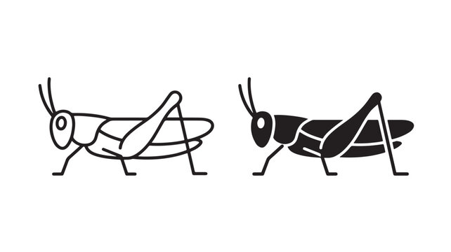 Black and white grasshopper illustrations side by side on plain background for insect concepts