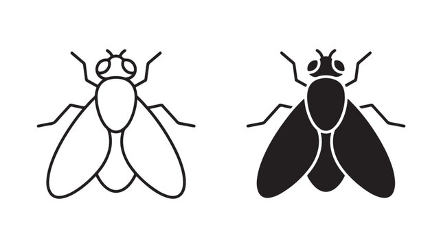 Black and white fly illustrations on isolated background for insect concepts